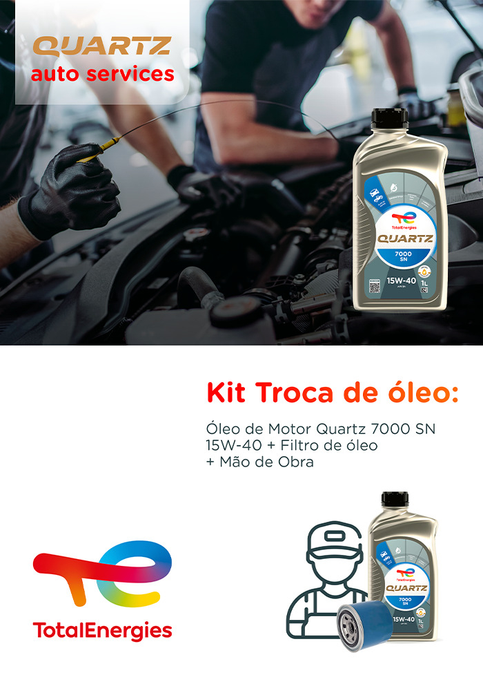 Kit Troca de óleo: 3 Litros x Quartz 7000 15W-40 + Filtro de óleo + Mão de Obra